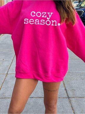 Like New! Gildan Hot Pink "Cozy Season" Pullover Sweatshirt    Size M